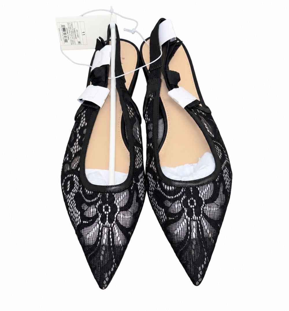 A New Day Women’s Pointed Toe Slingback Flats Size 11 Black Lace Mesh NWT